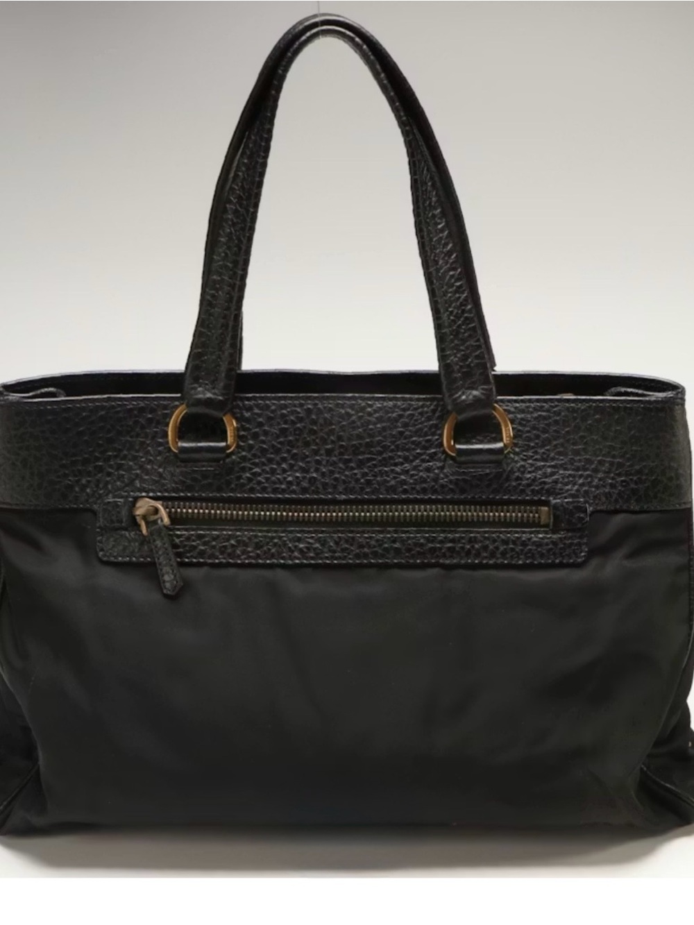 Prada Tessuto Black Leather and Nylon ToteBag with Iconic Gold Logo